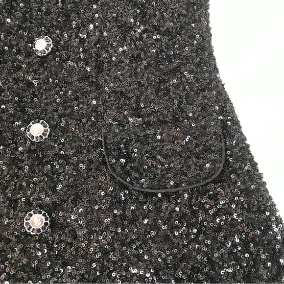 MABLE Anthropologie Black Sequin Mod Mini Dress Peter Pan Collar Party Small New - Picture 11 of 16